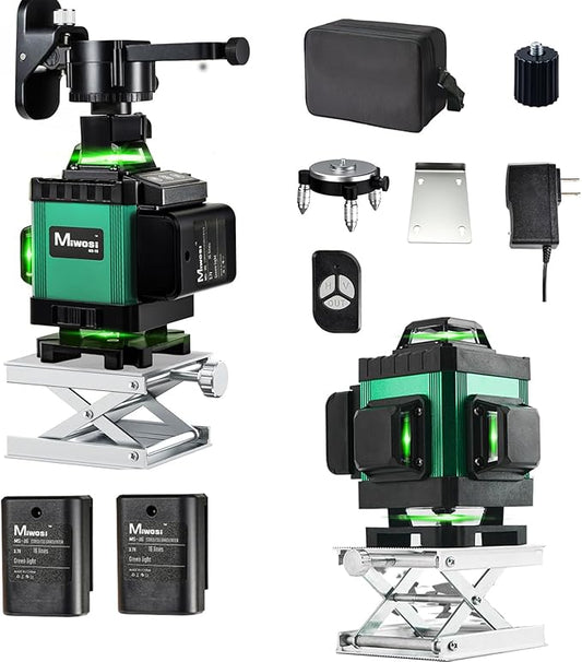 Laser Level, Miwosi 360 Self Leveling, 16-Line 4D Green Beam Cross Line, 4x360° Lazer Leveler Tool for Floor Tile, Construction Project Renovation & Picture Hanging