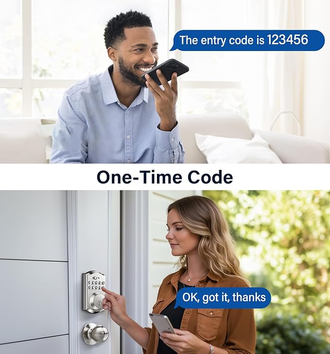 Keyless Entry Door Lock with 2 Knobs, Electronic Backlit Keypad Deadbolt with Handle Set, Auto Lock, One-time Codes, Smart Deadbolt for Front Door, Easy Installation (Satin Nickel)