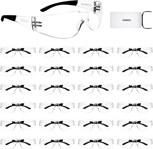 toolant Bulk Clear Safety Glasses with ANSI Z87.1 / UV 400 Standard, Eye Protection for Shooting, Construction and Laboratory