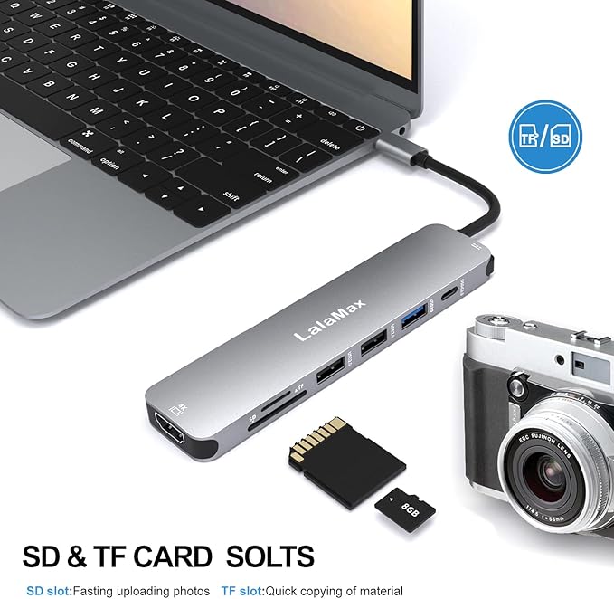 USB C HUB(8-in-1), USB C to HDMI4K60 SD/TF USB A PD, Compatible with USB C Port, USB C and 3 USB A Data Ports,SD/TF Card Reader for MacBook Pro Inch, MacBook Air and More