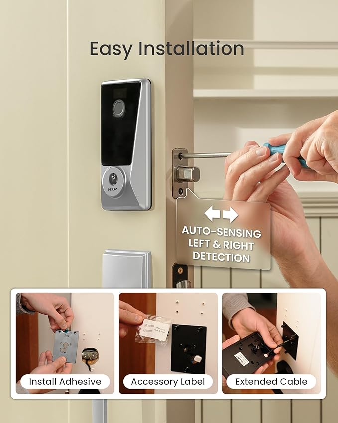 DESLOC Smart Lock D110 Plus, Fingerprint Keyless Entry Door Lock, Built-in Wi-Fi, App Remote Control, Smart Locks for Front Door, Keypad Deadbolt with LockVue Display, IP54, BHMA Grade3, Silver