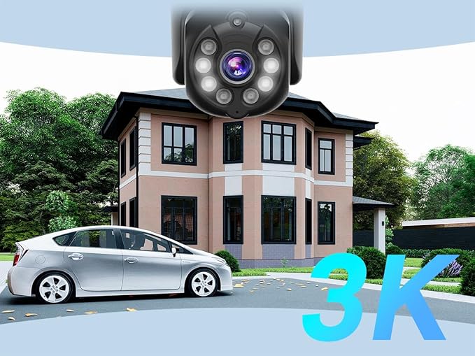 [360° View] 3K Wireless Security System, 4pcs 5MP PTZ Cameras Outdoor Indoor, WiFi Camera Outside CCTV Surveillance NVR C102 System with Floodlight Color Night Vision Motion Sensor Alarm,24/7 Record