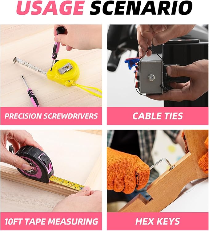 DOWELL 167PCS Kid Pink Tool Kit Perfect for DIY, Home Maintenance, Womens Tool Kit for House, Home Tool Set for Women, Girls, Ladies with Storage Bag, Christmas Gift