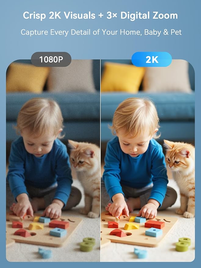 Outinput Indoor Security Camera 2K WiFi Camera丨Home Security, Baby Monitor, Pet Camera丨App Control, Instant Alert, Motion Detect, Night Vision, Cloud&Local Storage, Share to Family, 2-Pack