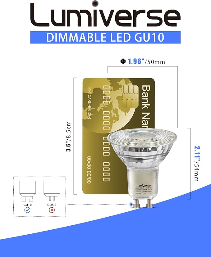 Lumiverse 60 Pack GU10 LED Bulbs, Dimmable, 5000K Daylight White, 5.5W 500lm [50W Equivalent], Par16 Led Bulbs for Track Lighting, 40° Beam Angle, ampoule led, UL Listed
