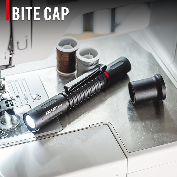 COAST XT10R 280 Lumen USB-C Rechargeable Pocket Flashlight/Penlight with TWIST FOCUS and Two-Way Clip, 3 Bite Caps included, Pocket Size for EDC, Work and Emergencies, BLACK