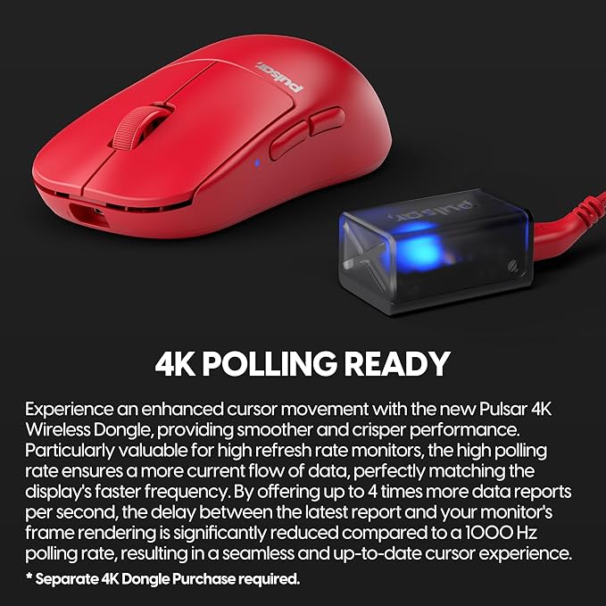 Pulsar Gaming Gears X2H mini Wireless Gaming Mouse, Limited Color Edition, Ultra Lightweight 1.83 oz (52 g), Symmetrical, Optical Switch, 26000 DPI, PAW3395 Sensor (Mini, Wireless, Red)