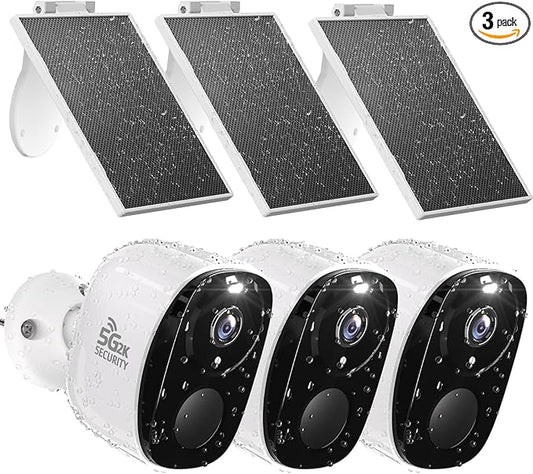 Rraycom 3pc Solar Security Cameras Wireless Outdoor, 2K Battery Powered Cameras for Home Security, 2.4/5G WiFi Camera with Solar Panel, Color Night Vision, AI Detection, 2 Way Talk, IP65, SD/Cloud