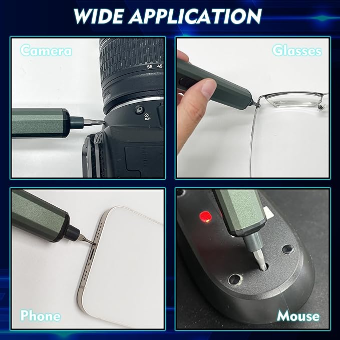 Blue Mini Electric Screwdriver - 50 in 1 Electric Screwdriver Kit Aluminum Square Handle with 3 LED Lights, Speed Adjustment, Hand Power Switch, Strong Magnetic Bits for Electronics Repair