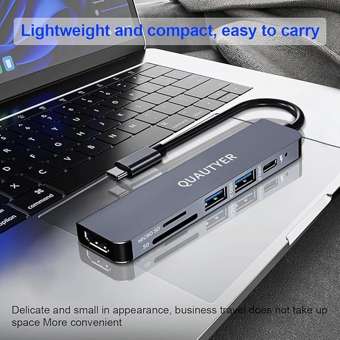 USB C Hub Multiport Adapter Dongle for MacBook Air 6 in 1 USB C to HDMI Multiport Adapter with 4K HDMI, 100W PD, USB 3.0, SD/TF Card Reader MacBook hdmi Adapter for MacBook Air/Pro, iPad, Dell XPS