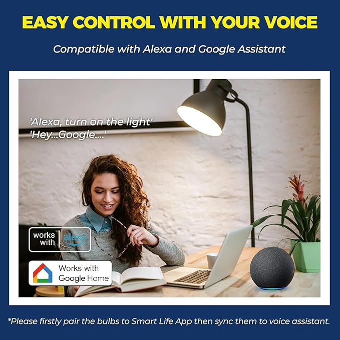 Smart Light Bulbs 100W Equiv., 1350LM 11W Smart Bulb Works with Alexa/Google Home/Smart Life, A19 E26 RGBCW Color Changing, No Hub Required, 2.4G WiFi Bluetooth Bulb, ETL Listed, 4PCS