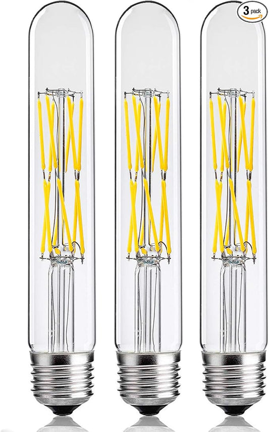 Leools 12W Dimmable Edison Led Tubular Bulb T10/T30,E26 Medium Base Filament Lamp 100 Watt Equivalent 4000K Daylight Glow,Vintage Antique Bulbs,7.3in(185mm),3-Pack