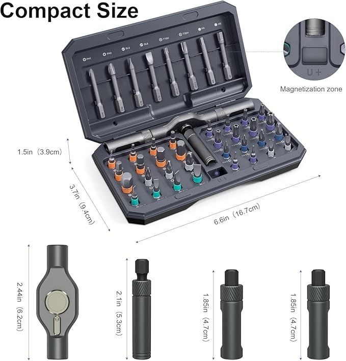 JXTZ Ratchet Screwdriver Set, 42 in 1 Magnetic Screwdriver Set with T Handle, DIY Multi Bit Magnetic Drive Set, Versatile Repair Tool for Home Appliances Bicycle Motorcycle, Grey