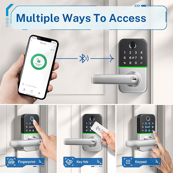 Keypad Smart Door Lock with Handle: Kucacci Keyless Entry Door Lock - Smart Lock for Front Door - Electronic Door Lock with Keypad for Exterior Door - Deadbolt Lever Alternative - Easy Installation