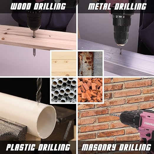 COMOWARE 246 Pcs Drill Bit Set for Cordless Drill, Drill Driver Bit Set for Wood, Metal, Masonry, Cement and Screwdriver Bits Set Combo Kit, Pink Case