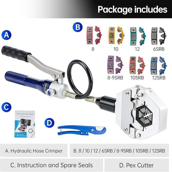 IBOSAD Hydraulic Hose Crimper Hydra-Krimp 71500 Manual A/C Hose Crimper Kit Air Conditioning Repair Handheld Hydraulic Hose Crimping Tool,Suit for Narrow Space