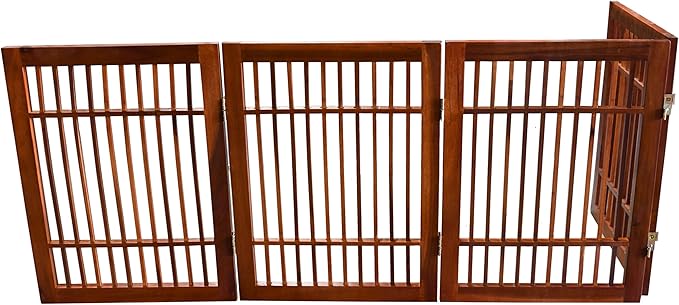 Pet Dog Gate Strong and Durable Freestanding Folding Acacia Hardwood Portable Wooden Fence Indoors or Outdoors by Urnporium (Brown Pet Gate, 4 Panel 24" Tall)