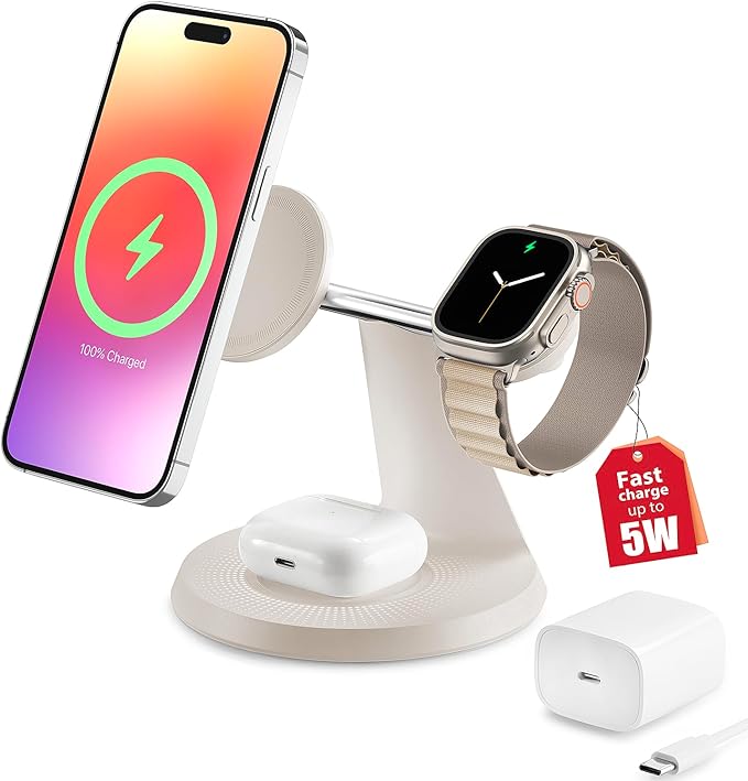 3 in 1 Wireless Charging Station for Apple Device: Fast Charging Station for iPhone and Watch with MagSafe, Stable Charger Stand for iPhone 12-16 & iWatch & AirPods