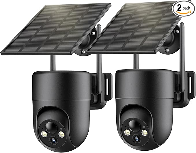 Solar Camera Outdoor Wireless for Home Security, 360°Panoramic View, Outdoor Camera Wireless, 2K HD Color Night Vision, 2.4GHz Wi-Fi, IP65, 2pack