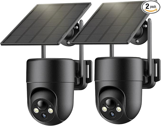 Security Cameras Wireless Outdoor, 2K Color Night Vision, Solar Camera Outdoor Wireless for Home Security, 360°Panoramic View, Weatherproof, 2.4GHz WiFi, 2pack