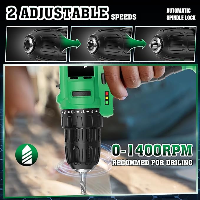 Cordless Drill Set, 3/8 Drill Handheld Screwdriver Kit with 18+1 Torque Setting, 20V Electric Drills Tools Bit, LED Electric Power Drills with Battery and Charger, 1 Battery