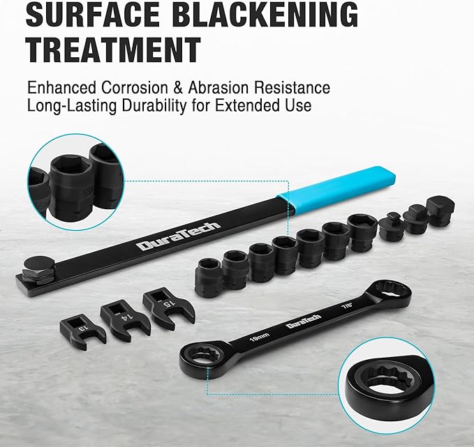 DURATECH 15-Piece Universal Ratcheting Serpentine Belt Tool Set, Belt Tensioner Tool Kit with Blackening Treatment for Installing and Removing Pulleys and Belts