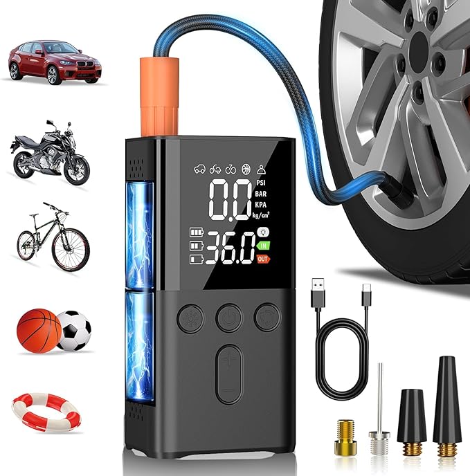Tire Inflator Portable Air Compressor 150PSI Air Pump for Car Tires with LED Light, Digital Multifunctional Electric Cordless Tire Inflator for Car Motorcycle Bike and More