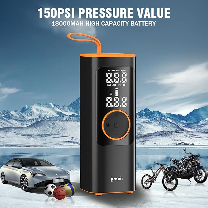 Tire Inflator Portable Air Compressor, 4X Faster Portable Air Compressor with Digital Pressure Gauge, LED Light and Auto Shut-Off, 150PSI Cordless Air Pump for Auto, Motorcycle, Bicycle, Ball