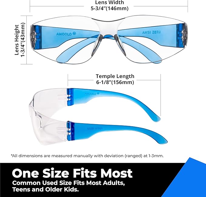 amoolo Safety Glasses for Men Bulk of 24, Protective Eyewear for Men Women, ANSI Z87.1 Impact Resistant Eye Protection for Work, Lab, Construction