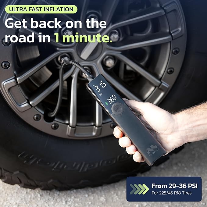 Tire Inflator Portable Air Compressor for Car, Bike, Motorcycle, SUV, Offroad & Truck - Fast Car Pump, 150 PSI, Cordless 12V DC, LED Display Emergency Light Woowind (Ventus pro + Tire sealant)