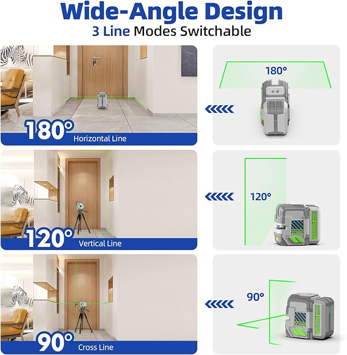 Laser Level Rechargeable, Huepar Pro Self Leveling Green Cross Line Laser Level Tool with Outdoor Pulse Mode, 18-Hour Long Runtime, 360° Magnetic Bracket, for DIY, Construction, Floor Tiles&Decoration