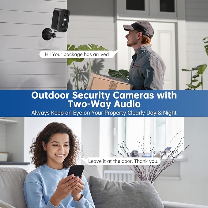 2K Wireless Security Cameras Outdoor, Battery-Powered Cameras with AI Motion Detection, Color Night Vision, Spotlight, 2-Way Talk, Siren Alarm, IP65,Cloud/SD Storage for Home Security 2pack