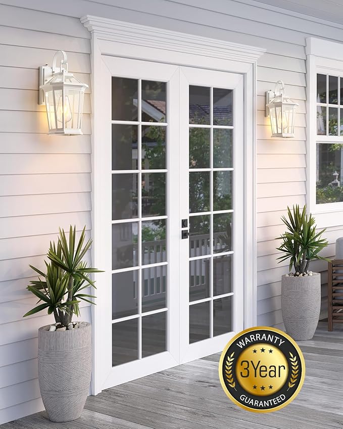 VIANIS Outdoor Porch Lights - Dusk to Dawn Exterior Wall Lights, 100% Anti-Rust Aluminum Waterproof, White Sconce Lanterns for Garage