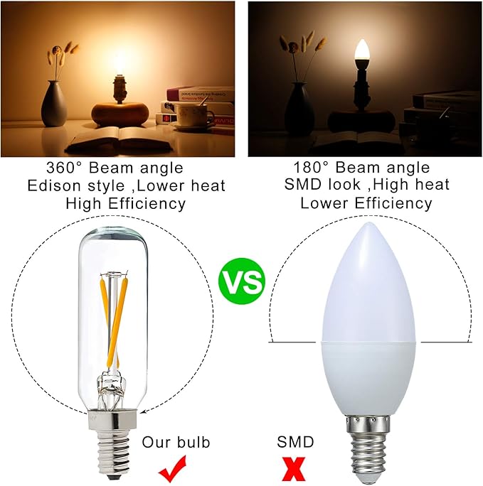 LiteHistory Dimmable T6 led Bulb 25W Candelabra led 2700K Clear 200lm 2W e12 T25 led Bulb 6Pack