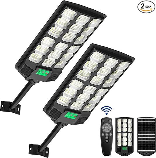 Solar Street Lights Outdoor, 10000K Ultra Bright LED, Waterproof IP65, Motion Sensor, Dusk to Dawn, Suitable for Commercial Area, Parking Lot, with Anti Broken Remote Control Mounting Bracket, 2 Pack