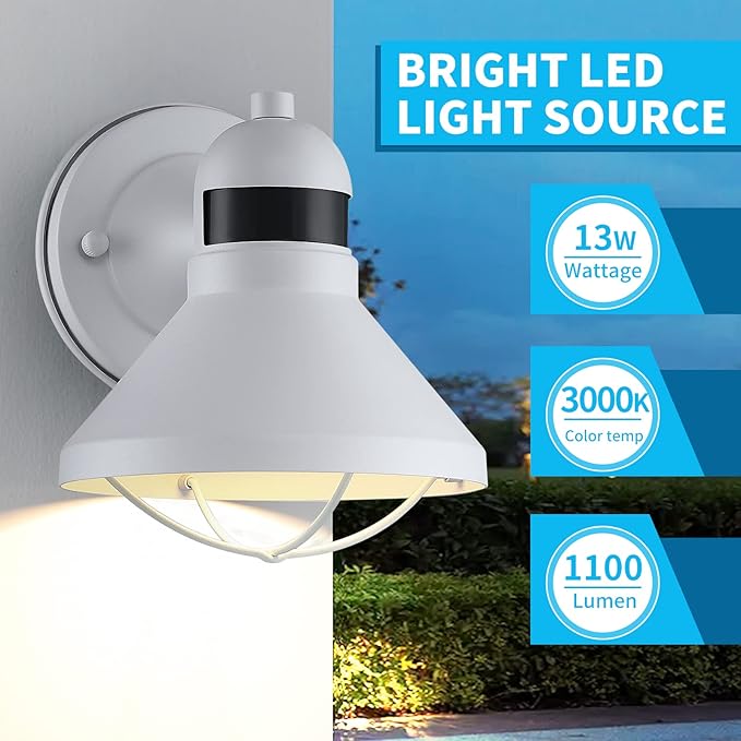 LONEDRUID Dusk to Dawn Motion Sensor LED Outdoor Barn Light Fixtures White Exterior Wall Lantern Waterproof Outside Sconce Lighting Rustic Farmhouse Wall Mount Lamp for House Porch Patio Garage