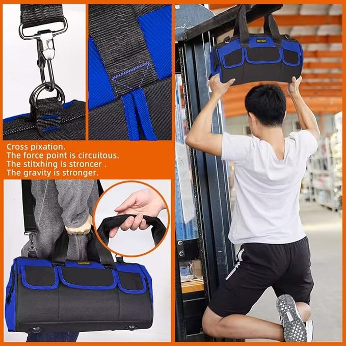 20 Inch Heavy Duty Tool Bag with Wide Mouth for Tool Storage,Carrier and Organizer,Tool Bag for Men/Women, Wide Mouth Tool Bag with Inside Pockets (20 Inch)