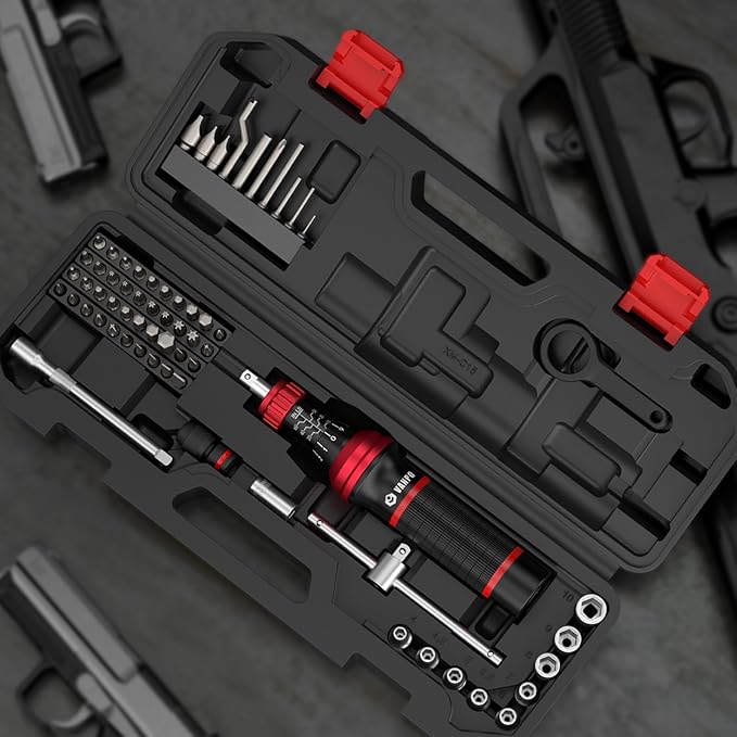 Torque Screwdriver Set, 10–60 in-lb, 64 Pcs 1/4" Drive Torque Wrench Screwdriver Kit with T-Bar & Flat, Hex, Torx, and S2 Bits for Scope, Electronics Assembly & Micro Device Repair