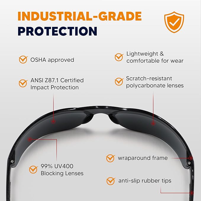 Tinted Safety Glasses 24 Pack, Safety Sunglasses Bulk UV Protection & ANSI Z87.1, Protective Eyewear Scratch Impact Resistant Safety Goggles for Men Women Construction, Shooting, Lab Work Smoke Grey