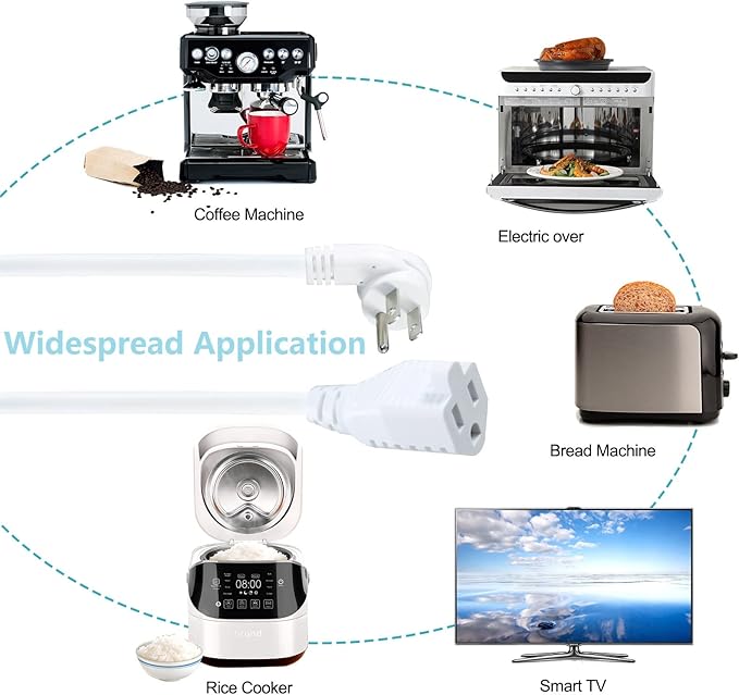 [1 Pack] Flat Wall Plug Short Power Extension Cord - 6inch Mini White Low Profile Flat Head Small Appliance Power Supply AC Cord, 1625W 16AWG Household 3 Prong Indoor Grounded Short Extension Cord