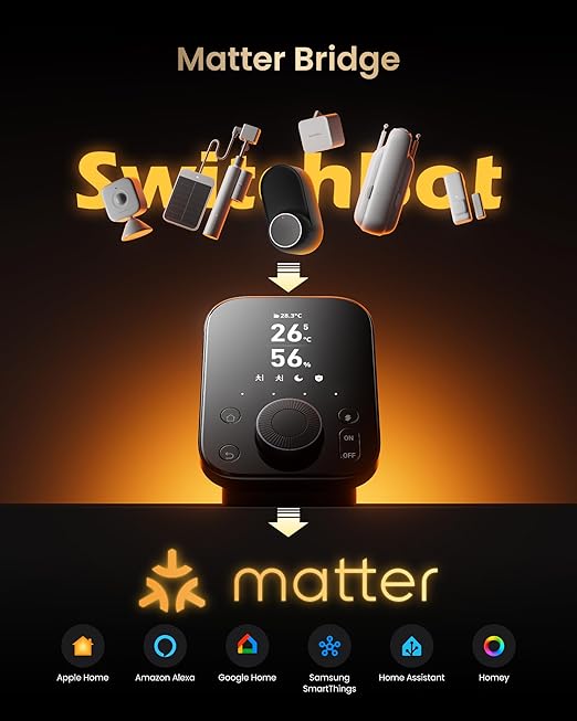 SwitchBot Hub 3 (3rd Gen), Smart Home Hub with 2.4" IPS Screen & Knob Control, WiFi Thermometer Hygrometer, IR Remote Hub (Matter/Bluetooth 200m), Alexa/Google/Apple Home Compatible