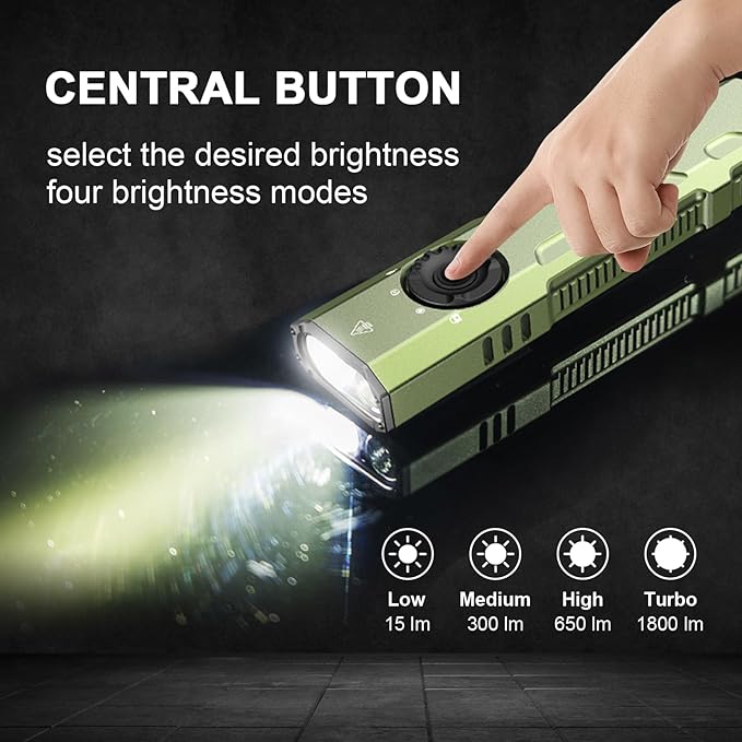 JETBeam E26 EDC Tactical Flashlight 1800 Lumens USB-C Rechargeable with Green Beam,365nm UV and White LED Combo Portable Pocket Lights,Triple Sources for Emergency,Working,stain Detecton(with Battery)