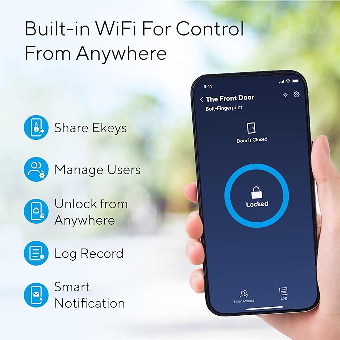 ULTRALOQ 2025 Upgrade Bolt Fingerprint Smart Lock,Biometric Deadbolt with Built in WiFi,Keyless Entry Door Lock for Front Door,App Remote Control,10 Months Battery,IP65 Waterproof,BHMA Grade AAA