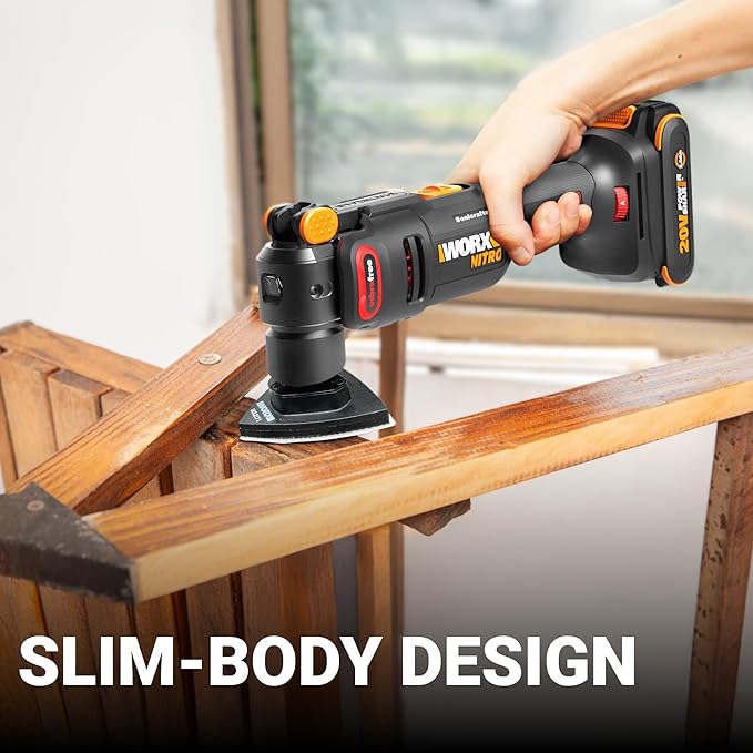 Worx Nitro 20V Cordless Oscillating Multi Tool with 5° Oscillation Angle, VibraFree Technology, Slim-body Design, Tool Only, 23 Pieces Accessories with Carrying Bag, WX698L.9