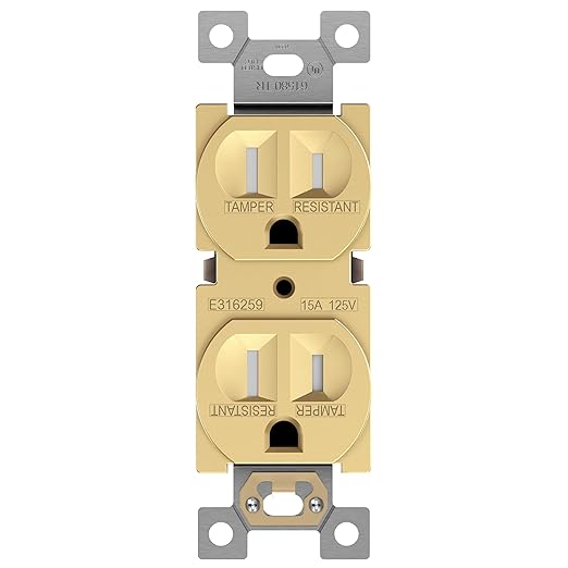 ENERLITES Elite Series Duplex Receptacle, Residential Grade Wall Outlet, Duplex Electrical Outlet, Self-Grounding, 3-Wire, 2-Pole, 15A 125V, UL Listed, 61580-GD, Gold