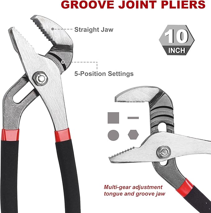 FASTPRO 6-Piece Utility Pliers and Wrench Set, Includes 10" Groove Joint, 10" Slip Joint, 8" Linesman, 8" Long Nose, 6" Diagonal Pliers and 8" Adjustable Wrench