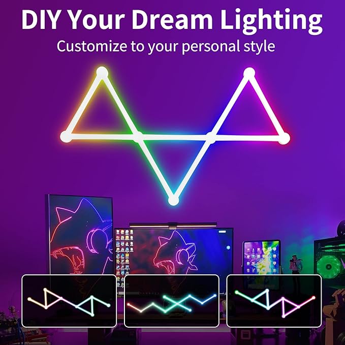 Smart WiFi RGB LED Wall Light Lines 16M+ Color LED Dimmable Music Sync Gaming Room, Bedroom, Led Home Wall Decor Light Bars Kit Compatible with Alexa and Google Assistant (9 LED Light Lines)