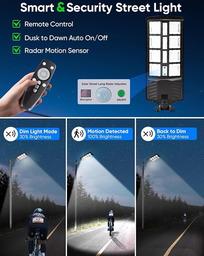 2 Pack 2000W Solar Street Lights Outdoor 200000LM Commercial Parking Lot Lights Dusk to Dawn, Waterproof Solar Security Flood Lights with Motion Sensor Remote for Yard, Garage, Driveway