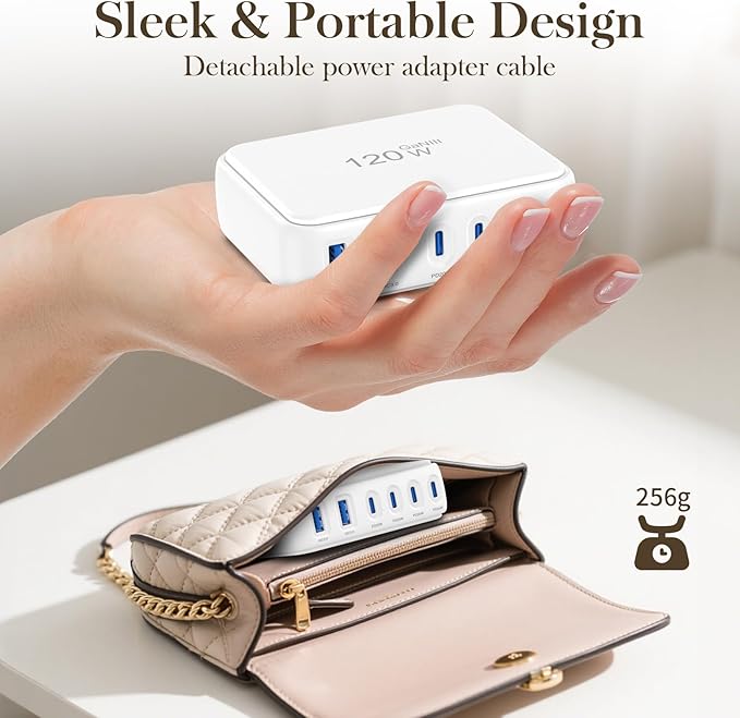 USB C Charger Block, 120W GaN 6 Port Fast Charging Station Hub for Multiple Devices, PD 3.0 USB Wall Charger Power Strip Adapter Compatible with All iPhone 17 iPad Samsung Android Pixel Series