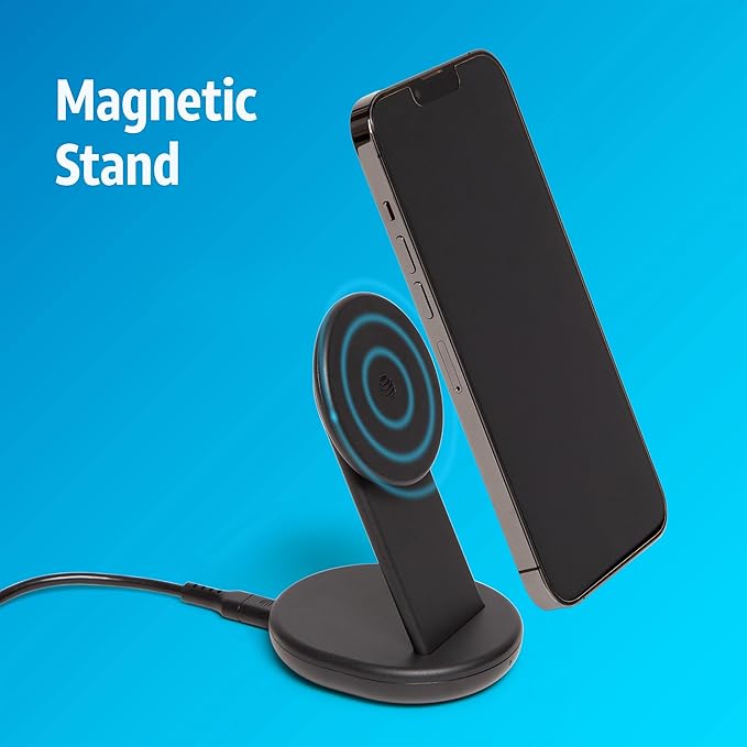AT&T 15W Magnetic Qi Wireless Charging Stand Black Fast Charge Pad with Magnetic Alignment USB-C Power Delivery Case Friendly Compatible with iPhone Samsung Galaxy Google Pixel